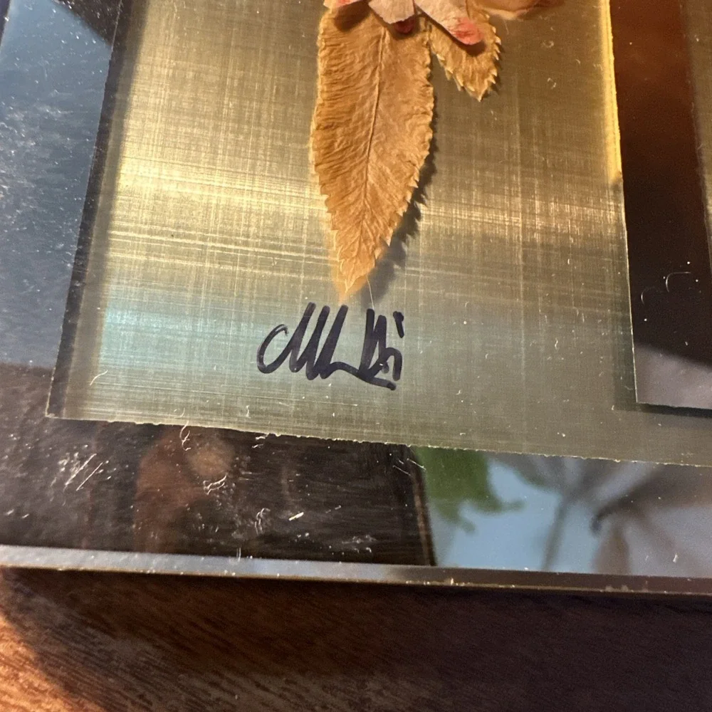 Glass Picture frame Pressed Dried Flower 4X6 Signed